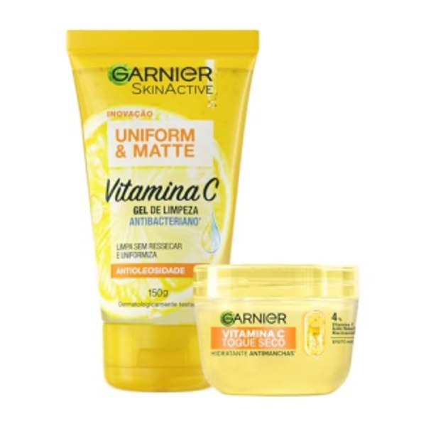 Garnier Uniform & Matte, Kit Skincare Gel De Limpeza E Hidratante Com Vitamina C, Ação Ant